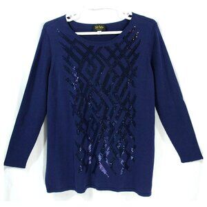 Bob Mackie Sequin Diamond Fine Knit Sweater Top Tunic Blue 2X Glamour Glam